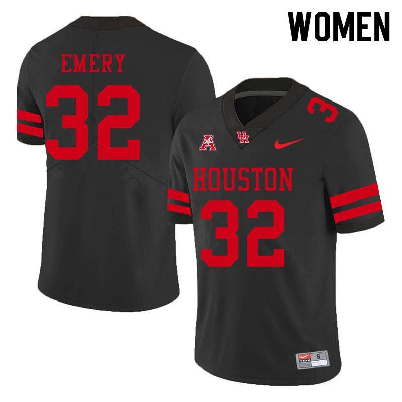 Women #32 Jalen Emery Houston Cougars College Football Jerseys Sale-Black